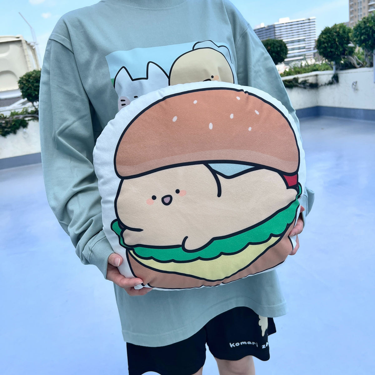 【困りザウルス】ハンバーガー🍔ビッグダイカットクッション【10月中旬発送】