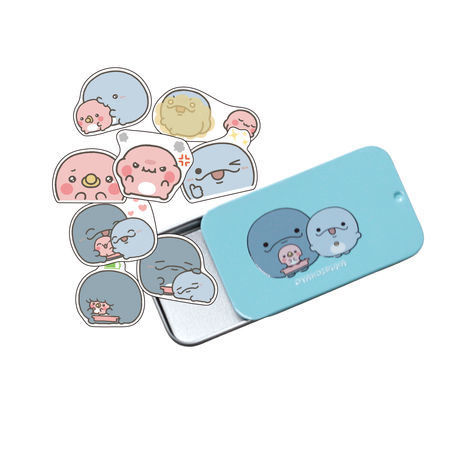 【親子イルカ】フレークシール＆メンタム缶セット【6月下旬発送】