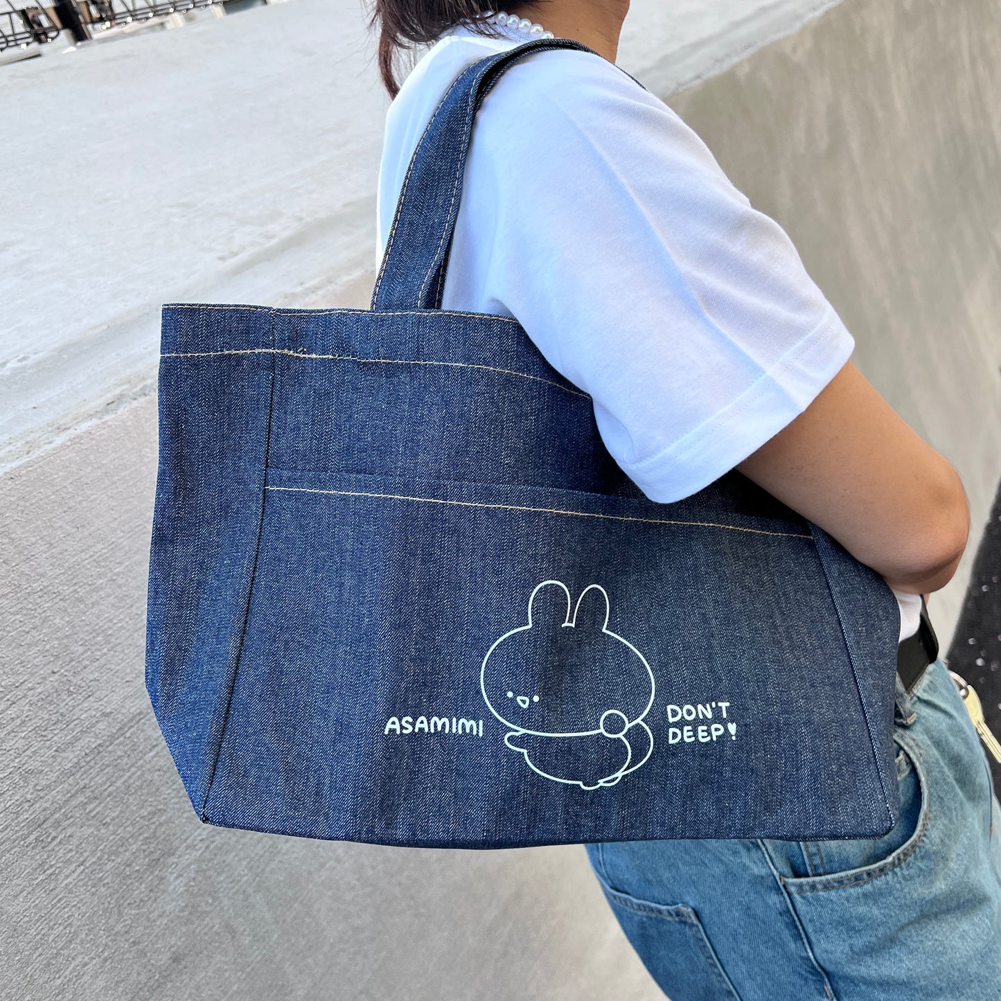 【あさみみちゃん】デニムフロントポケットトートバッグ【4月中旬発送】