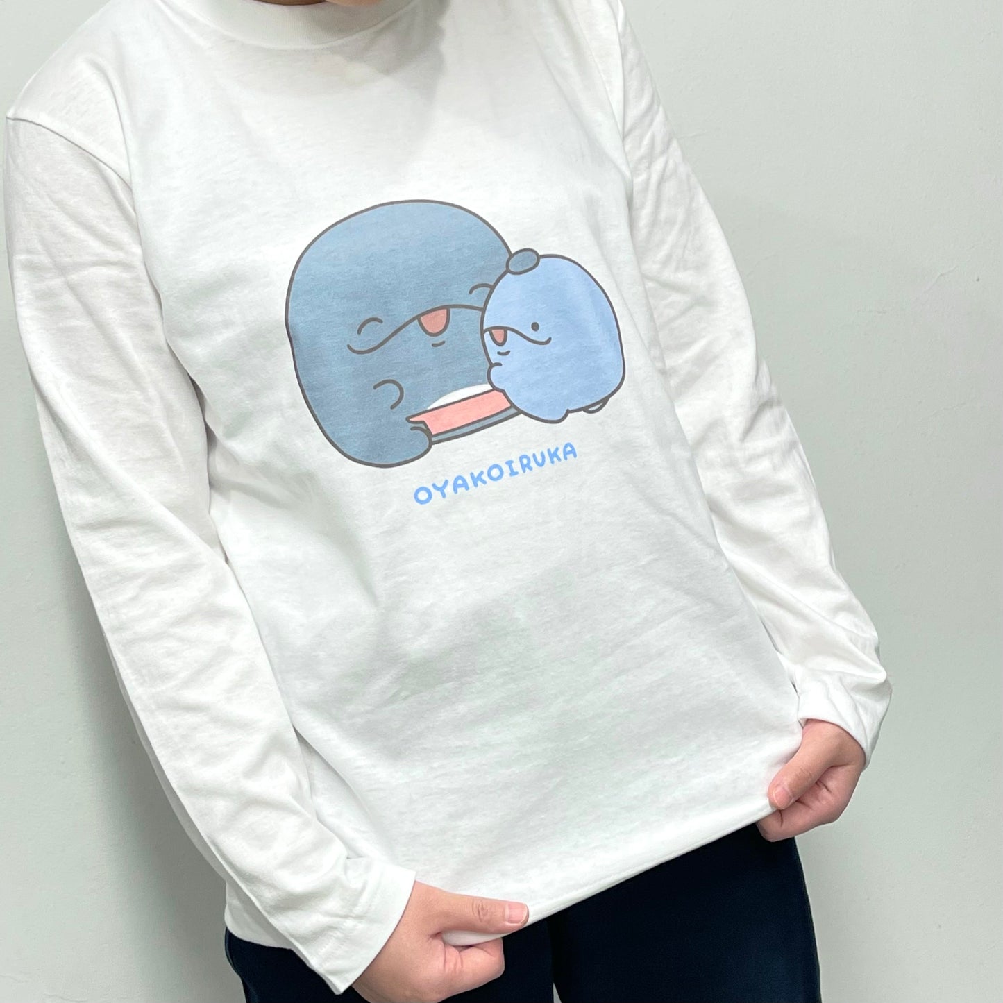 【親子イルカ】リブなしロングTシャツ【4月中旬発送】