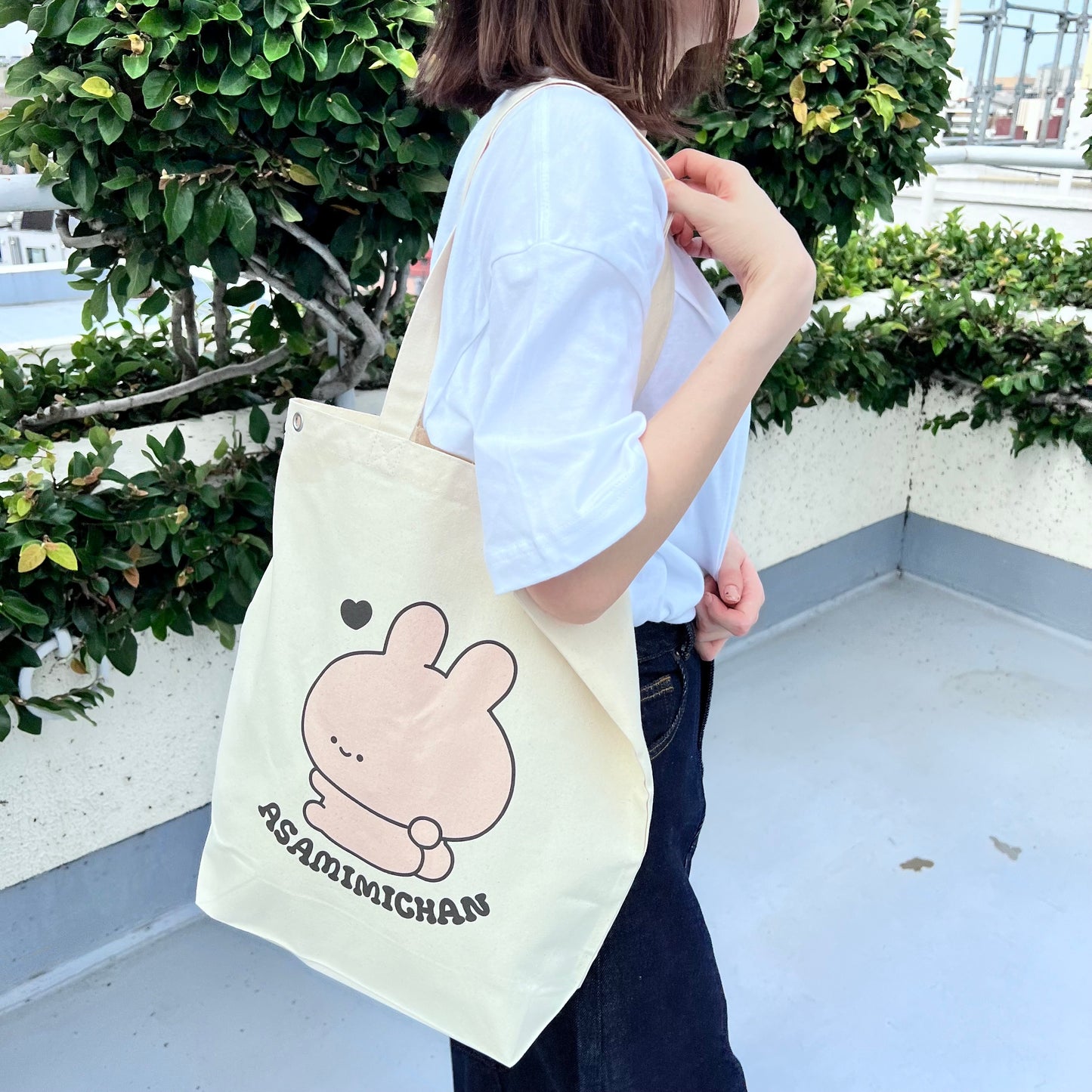 [<tc>ASAMIMI-CHAN</tc>]LOVE MYSELF♡Tote bag with eyelets (ASAMIMI BASIC 2024 JULY) [Shipped in late September]