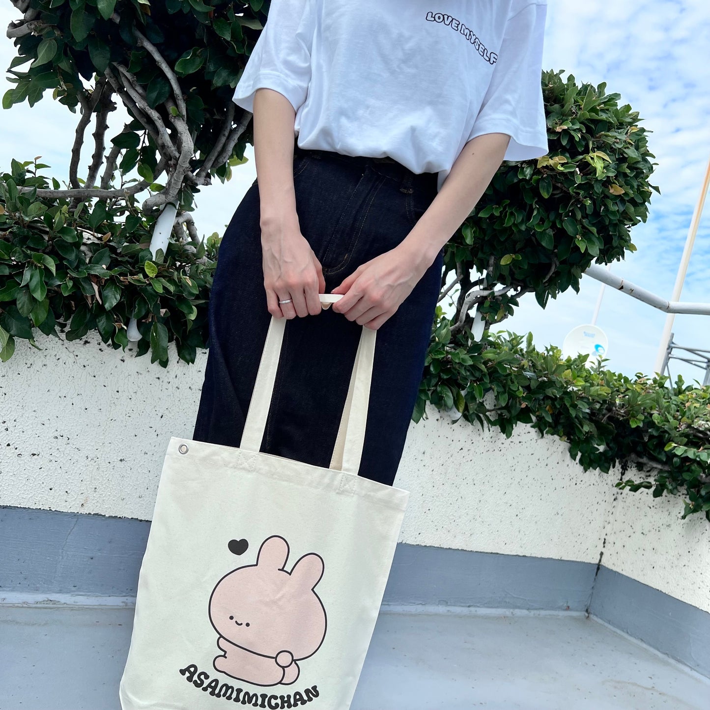 [<tc>ASAMIMI-CHAN</tc>]LOVE MYSELF♡Tote bag with eyelets (ASAMIMI BASIC 2024 JULY) [Shipped in late September]