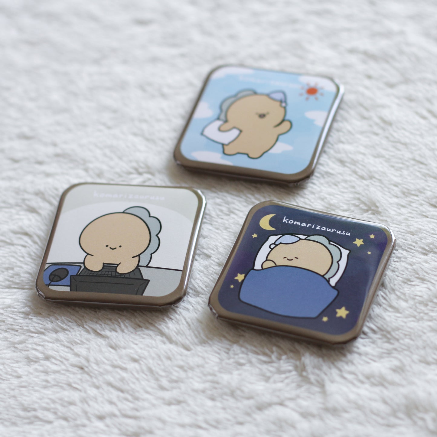 [Troublesome Zaurus] Mon badge carré en étain d'un jour (lot de 3) [Expédié fin septembre]