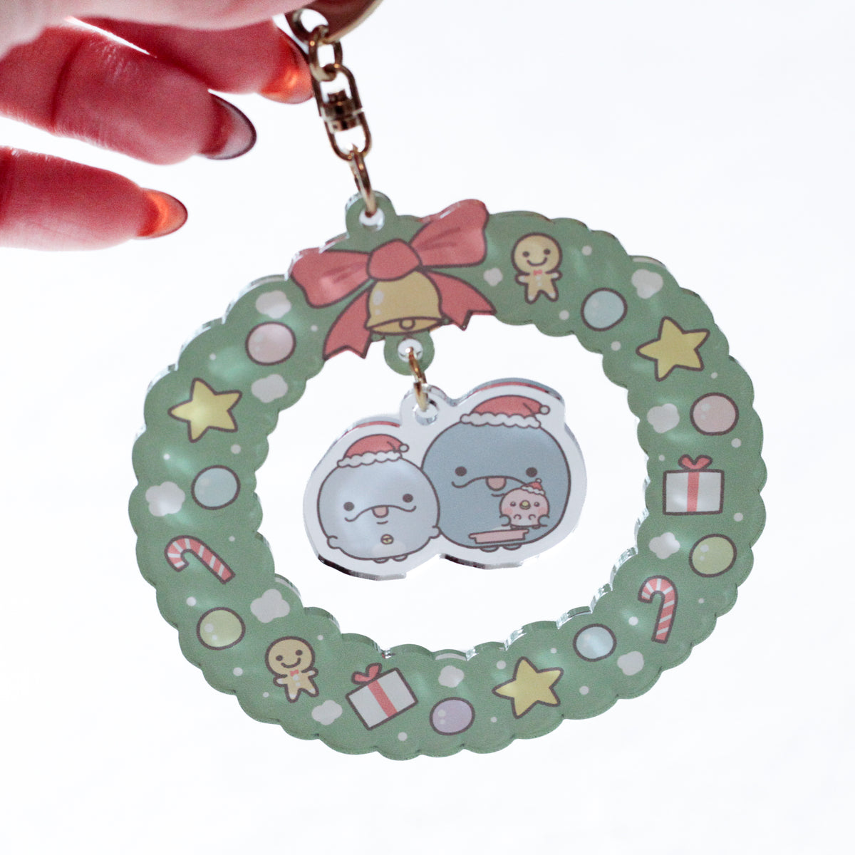 【親子イルカ】クリスマスリースアクキー【11月下旬発送】