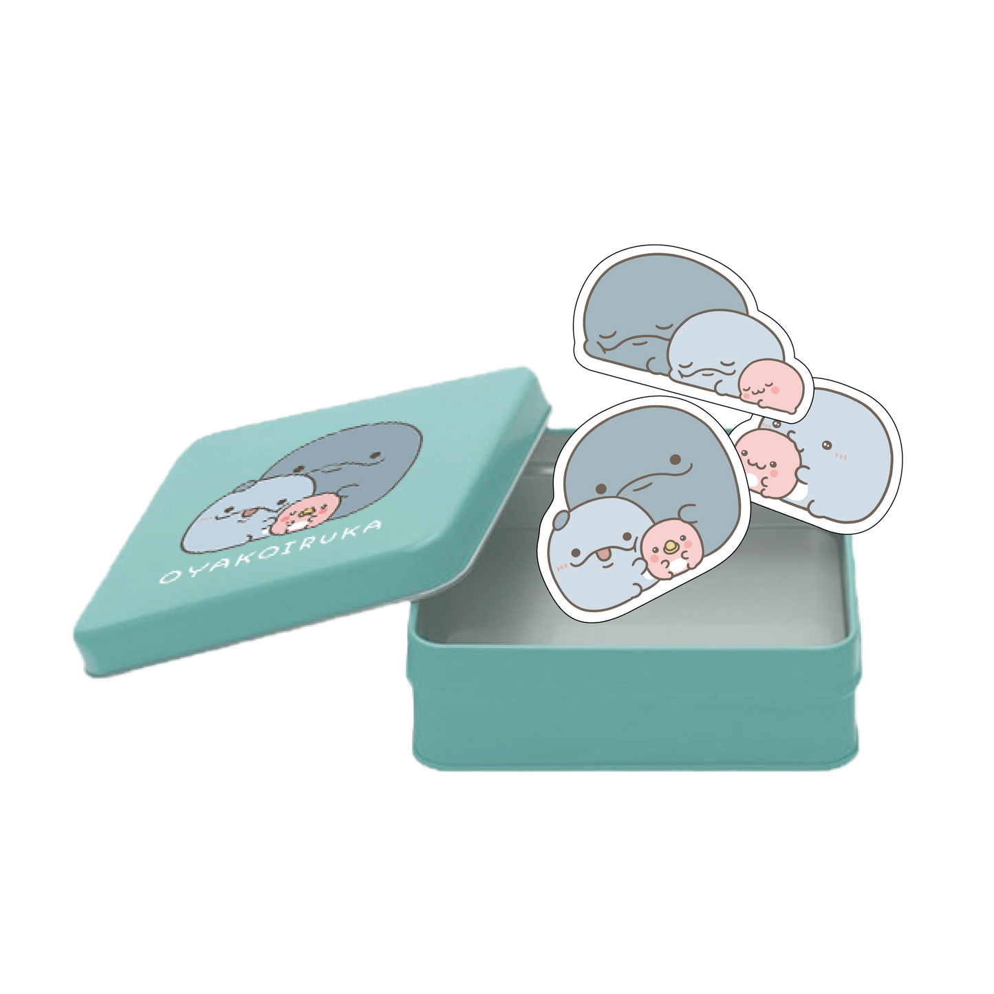 【親子イルカ】スクエア缶&ステッカーセット【12月中旬発送】