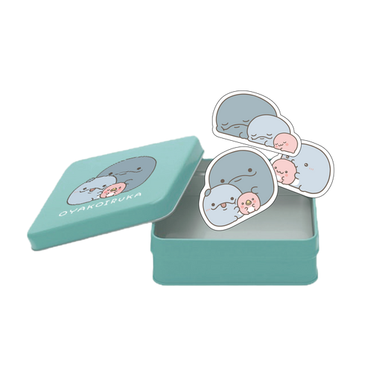 【親子イルカ】スクエア缶&ステッカーセット【12月中旬発送】