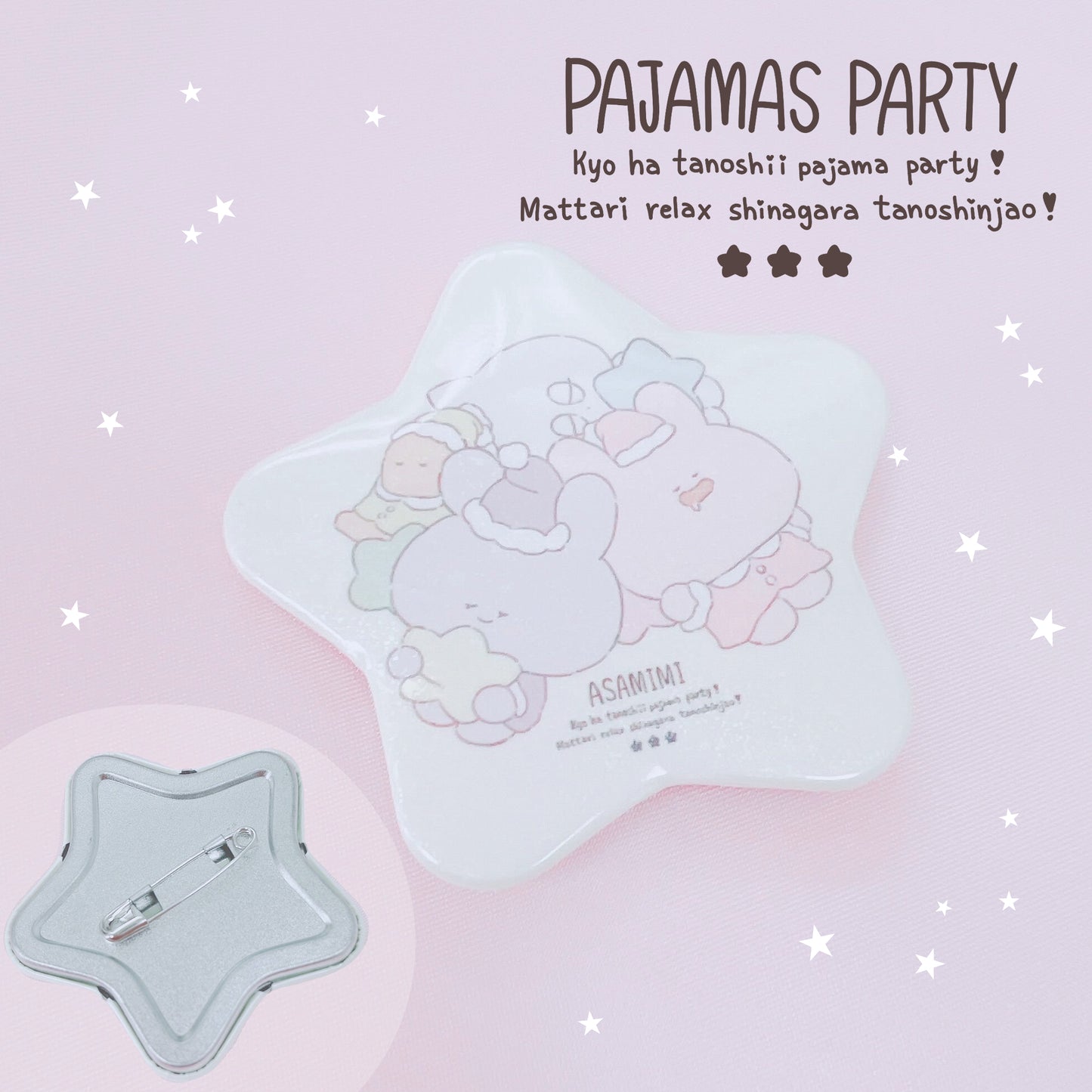 [Asamimi-chan] Star-shaped sparkly tin badge (pajama party)
