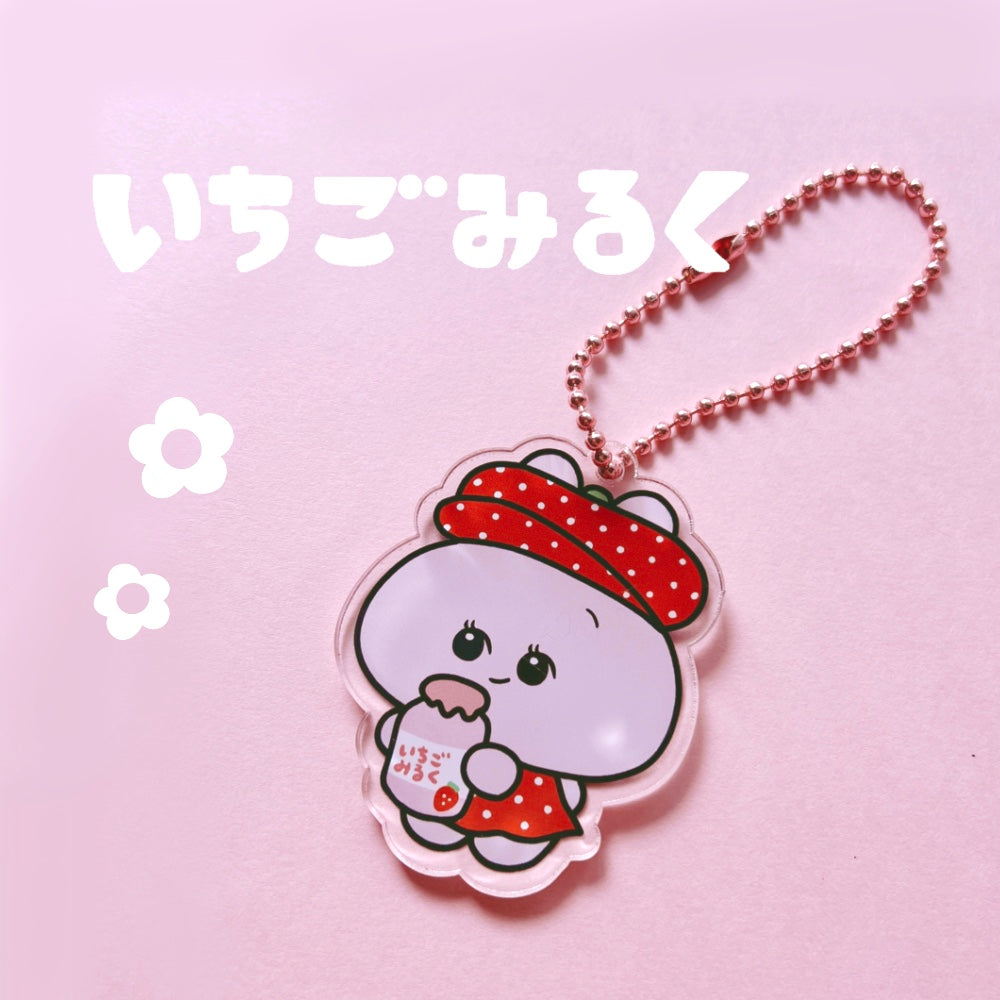 [Asamimi-chan] 壓克力鑰匙圈（草莓牛奶）（復古）[11月中旬出貨]